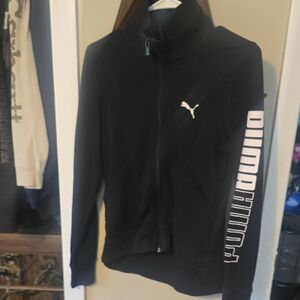 Puma Black Zip-Up Track Jacket with White Logo Sleeve Print Like New Worn Once